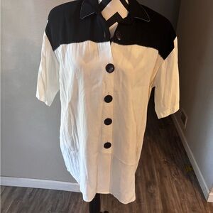 Women's Black and White Button Down Shirt